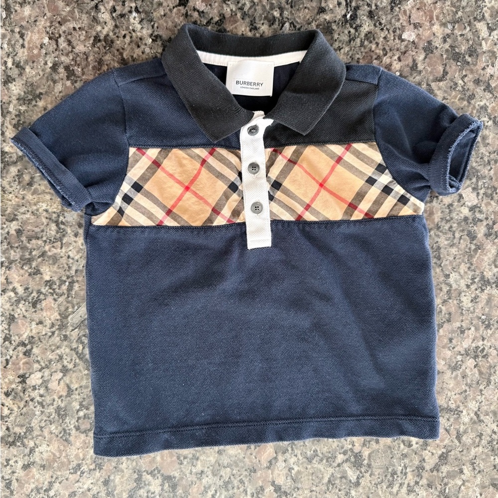 Burberry Kids Polo with Navy and Beige Plaid